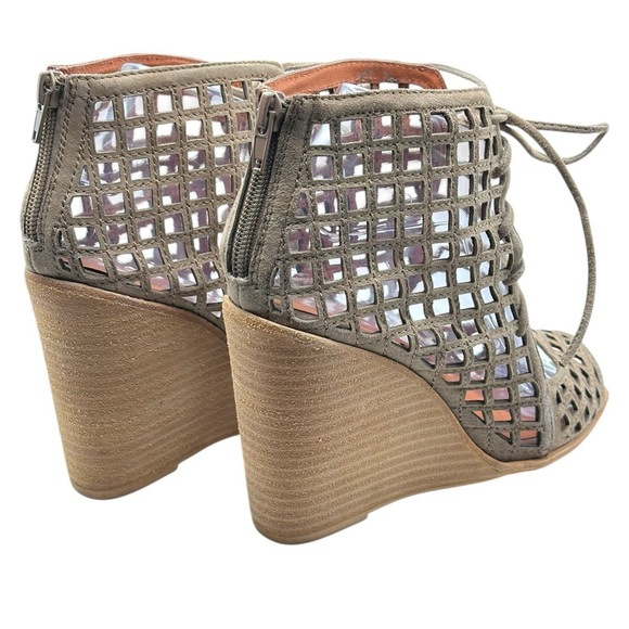 JEFFREY CAMPBELL‎ Cuadro-Hi Wedge Lace-Up Lattice Sandals Beige Taupe Sz 8 - Picture 6 of 11